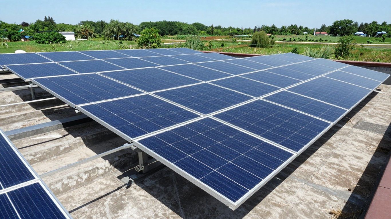 Polycrystalline photovoltaic solar panels installed on a roof