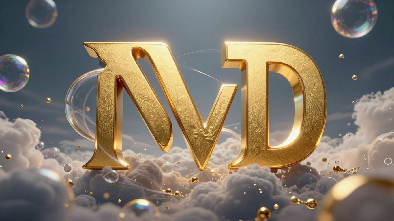 Гігантське лого Nvidia, спекулятивні бульбашки, зростання та крихкість.