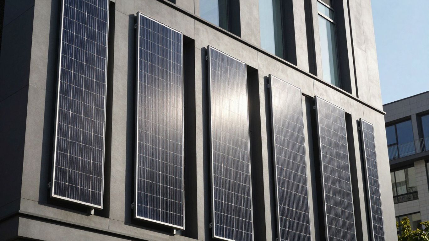 Solar panels installed on a facade wall.