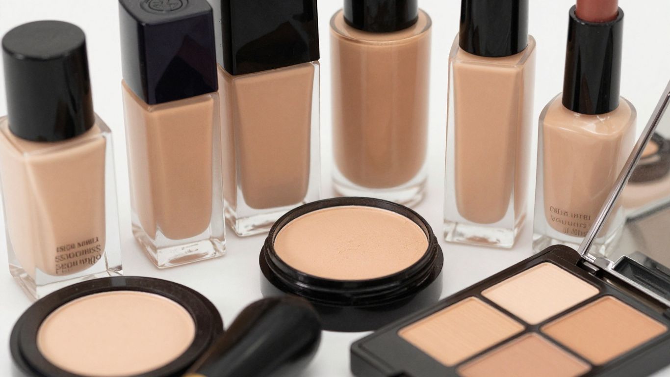 Various beauty makeup cosmetics for acne-prone skin.
