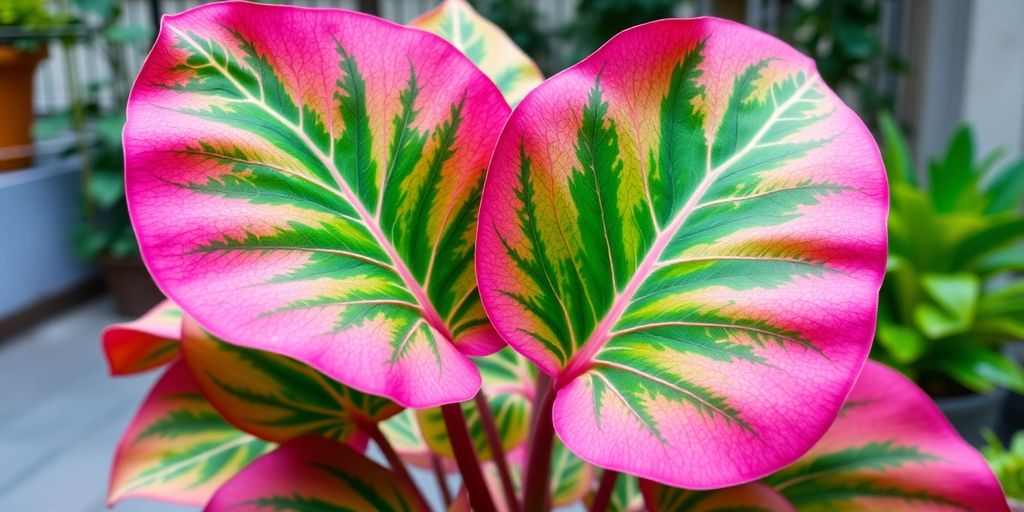 Planta Orelha de Elefante Rosa em um jardim urbano.