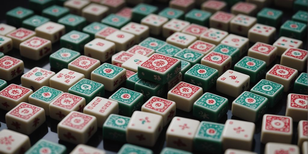 Close-up of beautifully designed Mahjong tiles in a pattern.