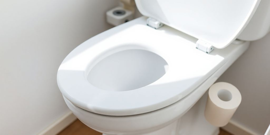 Como lidar com a situação quando tenho que fazer exame de fezes e não consigo defecar 2 Banheiro com vaso sanitário e recipiente de coleta.