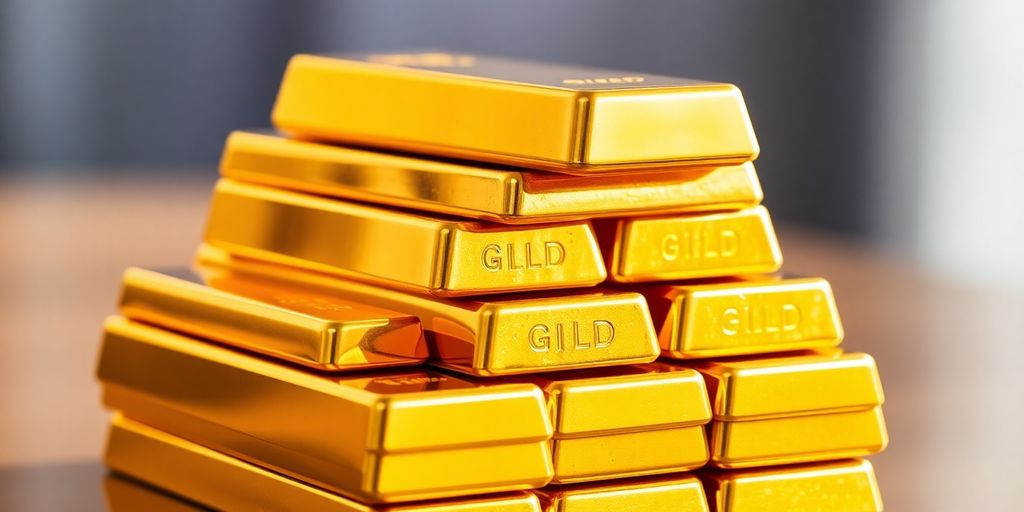 Des barres d'or empilées brillantes.