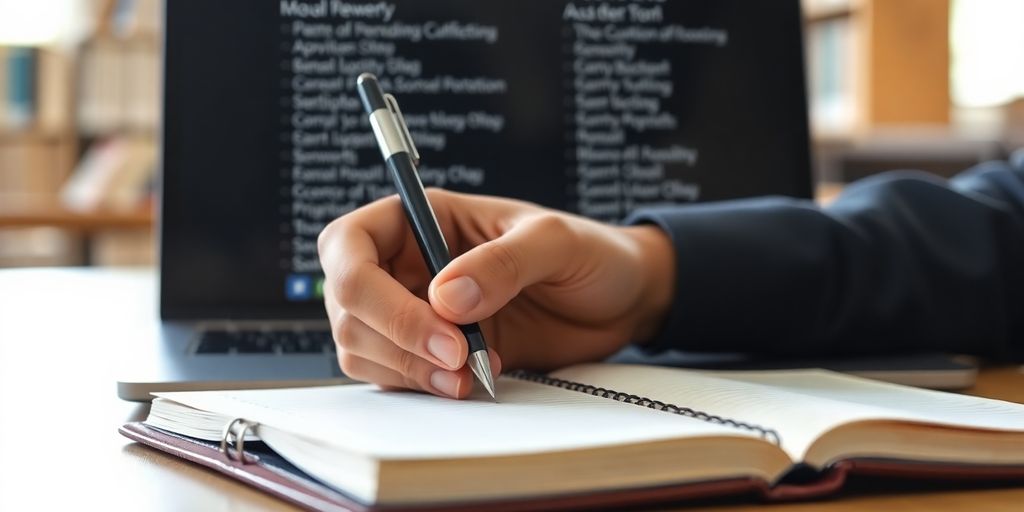 Student pondering career path, surrounded by books and laptop.