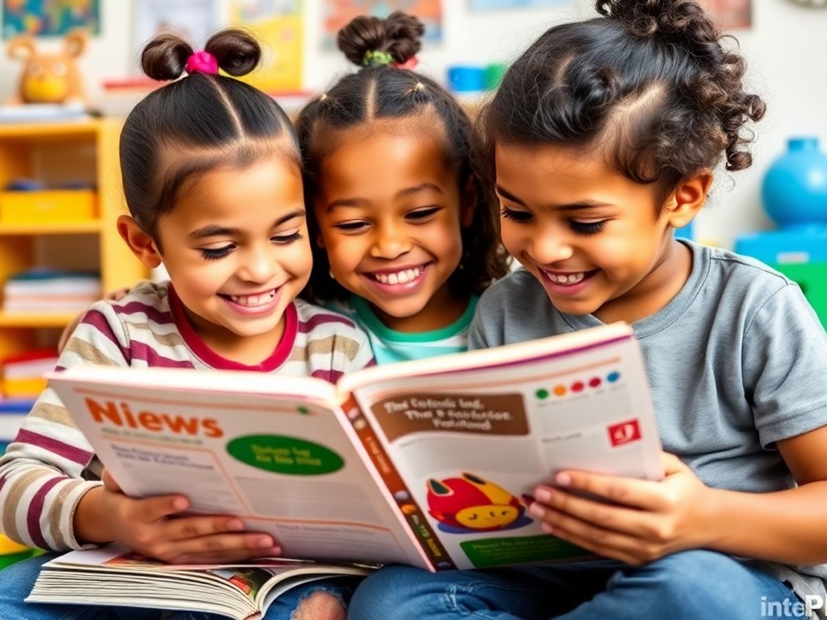 Copii citind cărți colorate și jucându-se.