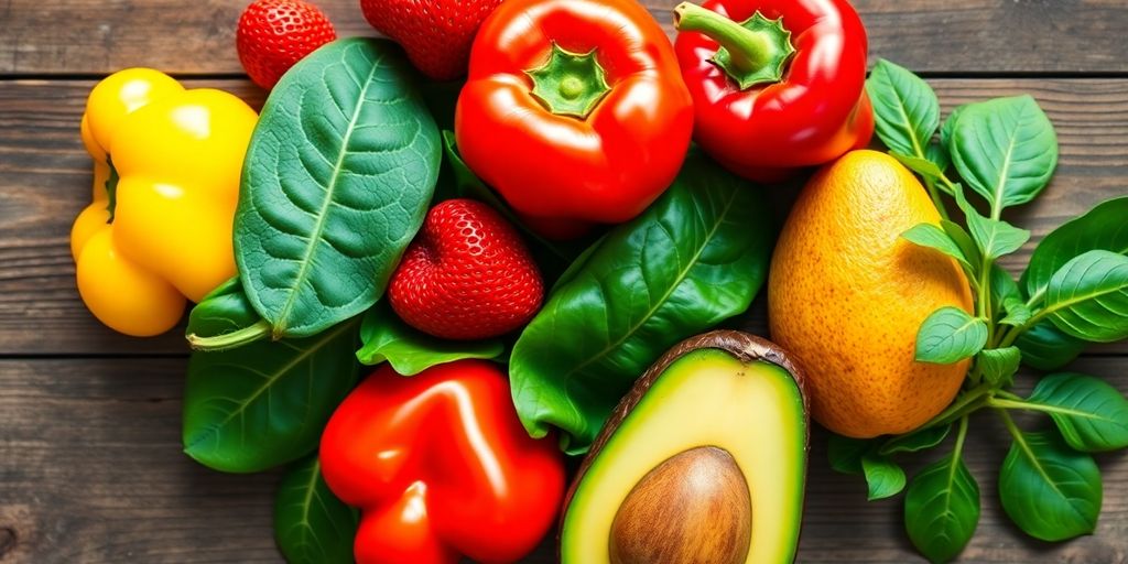 Heart-healthy foods arranged on a rustic wooden table.