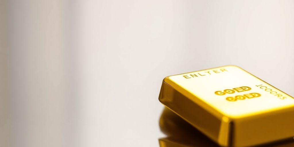 Lingot d'or sur surface réfléchissante, lumière douce.