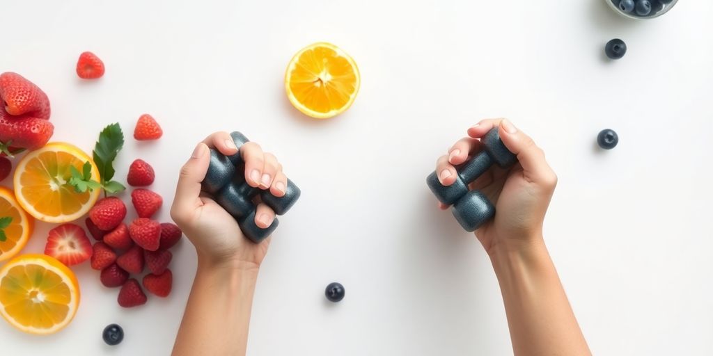 ميزان وأوزان مع فواكه متنوعة