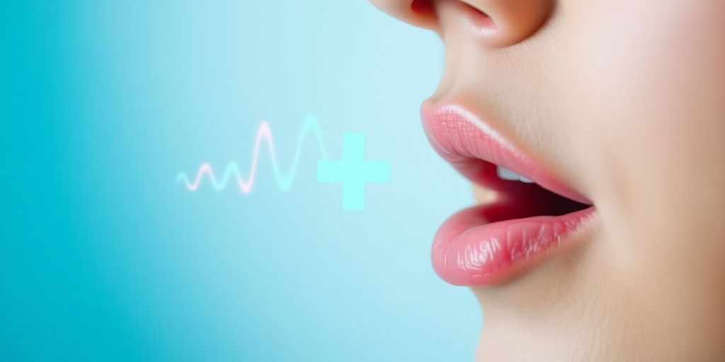 Sound waves, medical cross, person talking