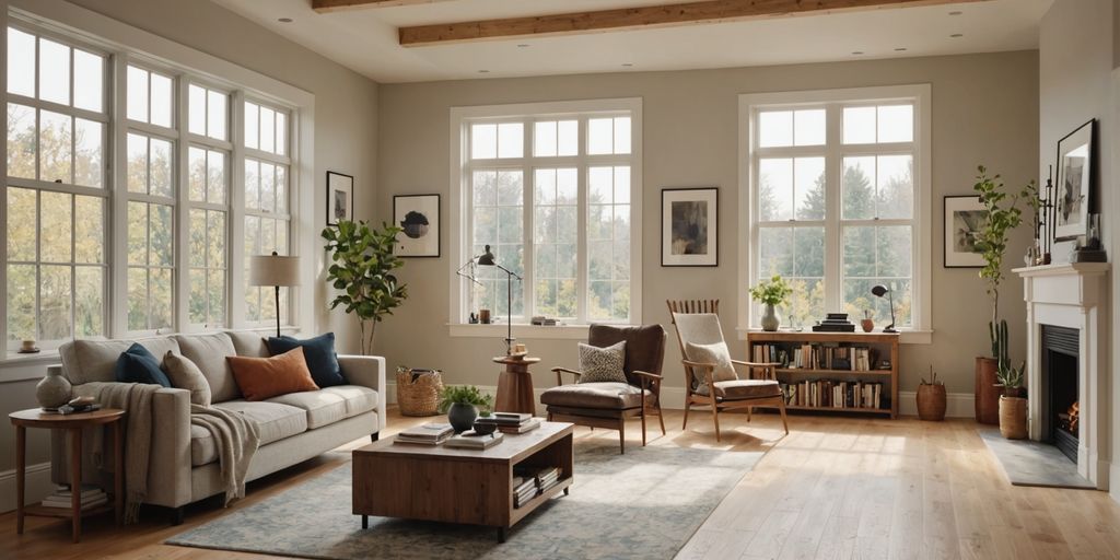 Living room with light wood floors and painted walls.