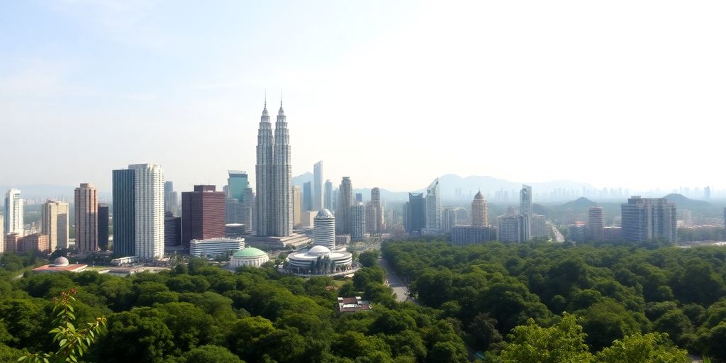 Iconic Petronas Towers against a vibrant Kuala Lumpur cityscape.
