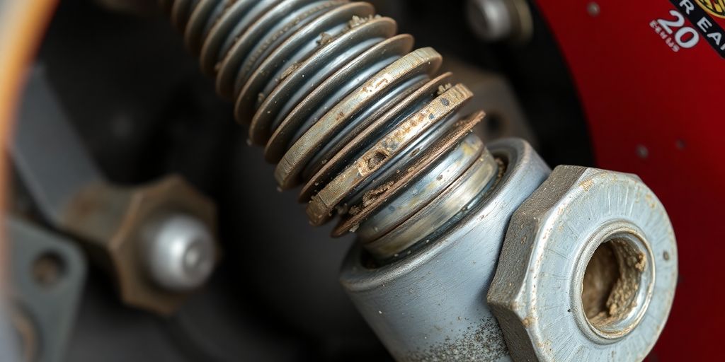 A close-up photograph of a damaged aircraft jackscrew assembly.