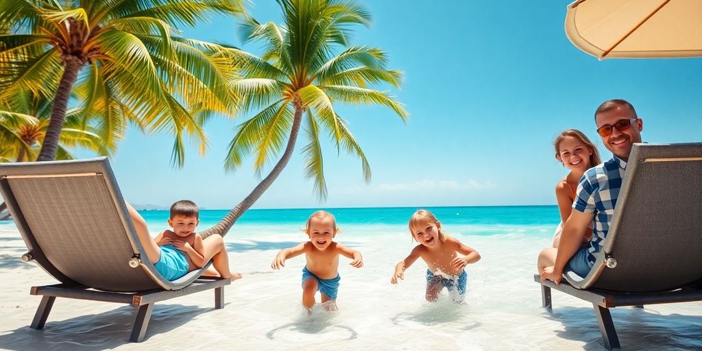 Family relaxing on a sunny beach in Cabo.