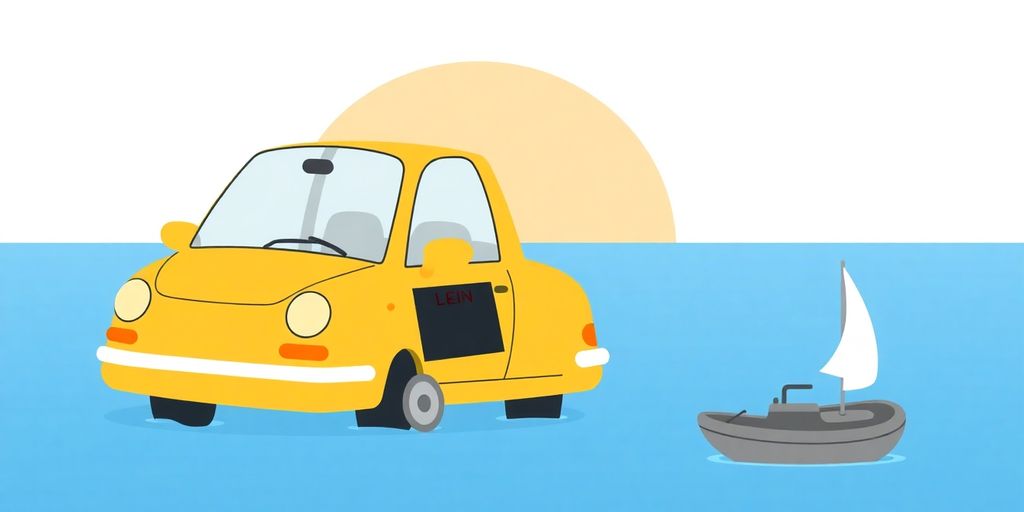 Cartoon car floating on water