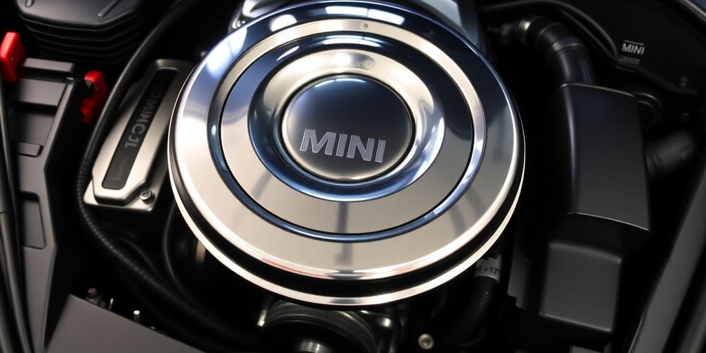 Mini Cooper engine bay with catch can installed.
