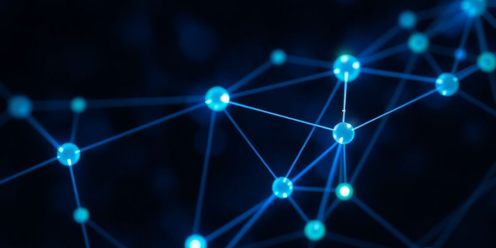 Interconnected glowing blockchain nodes