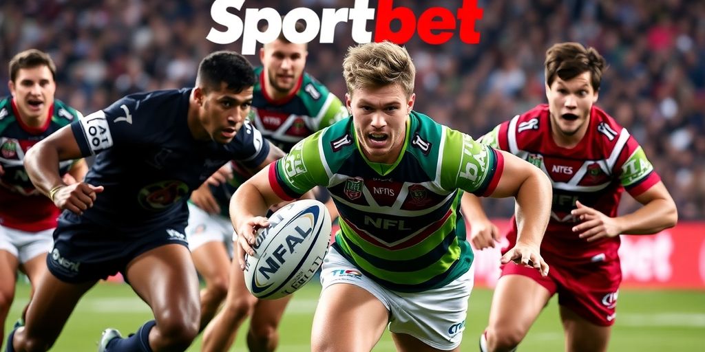 Rugby league players in action during a Sportsbet NRL match.