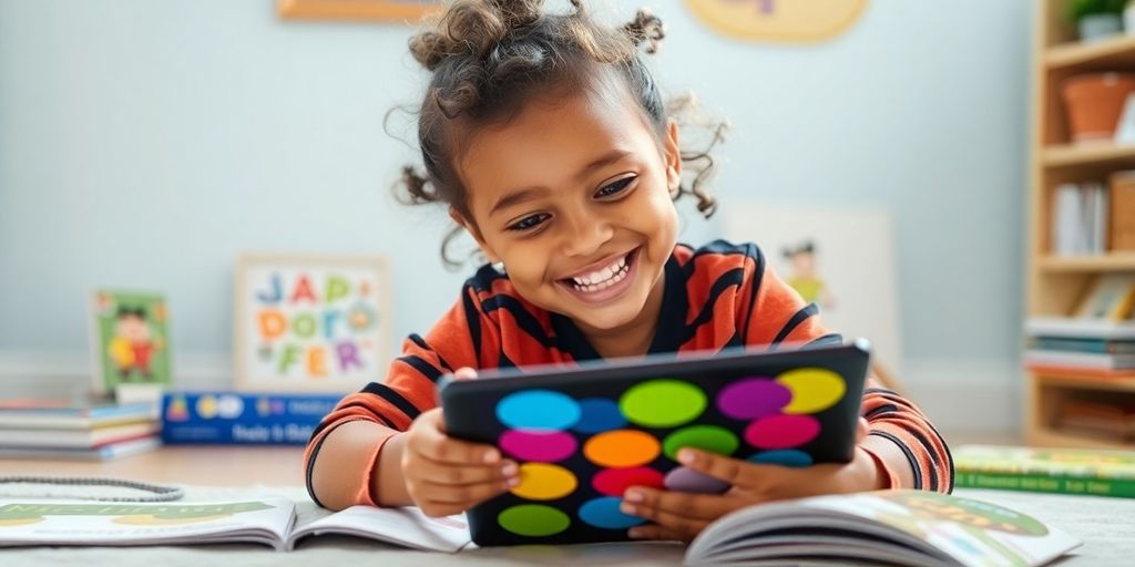 Child learning joyfully with Reading Eggs resources.