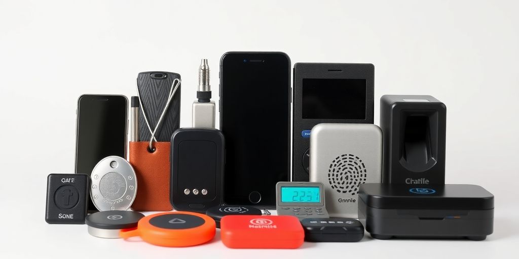 Various authentication devices on a clean background.