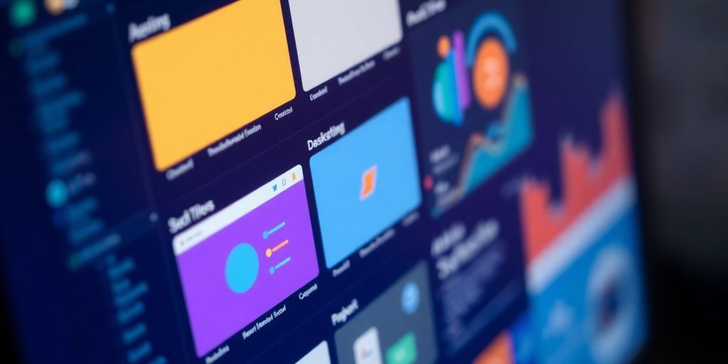 Computer screen with colorful, glowing digital SEO tools.