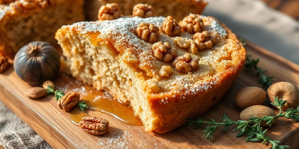 Fetta di torta di pane ticinese con noci e miele