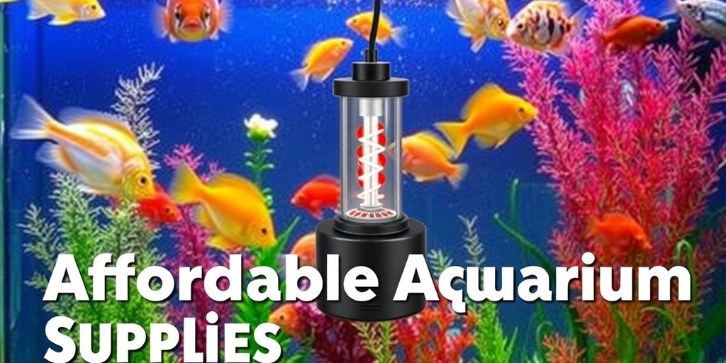 Acuario colorido con peces y un calentador.