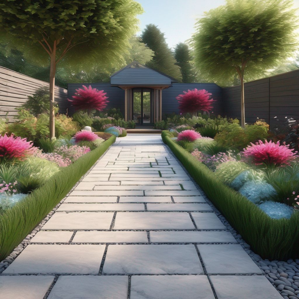 beautiful garden landscape design with pathways and flower beds
