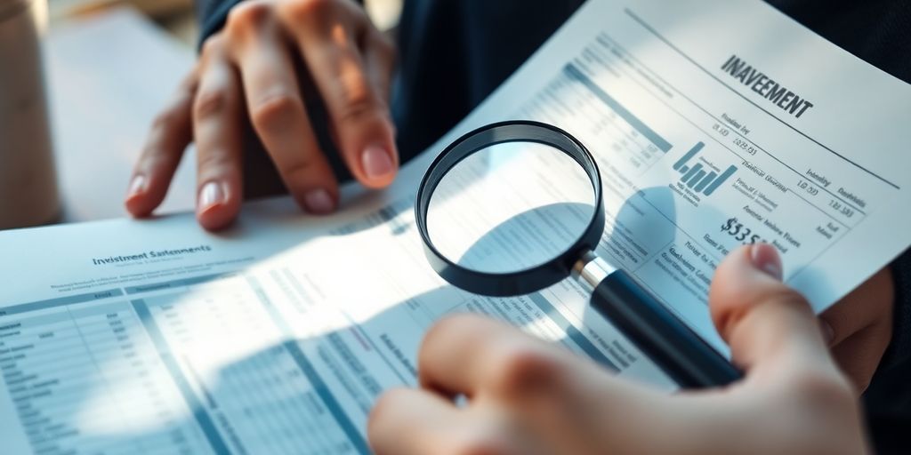 Investor reviewing financial documents with franking credits.