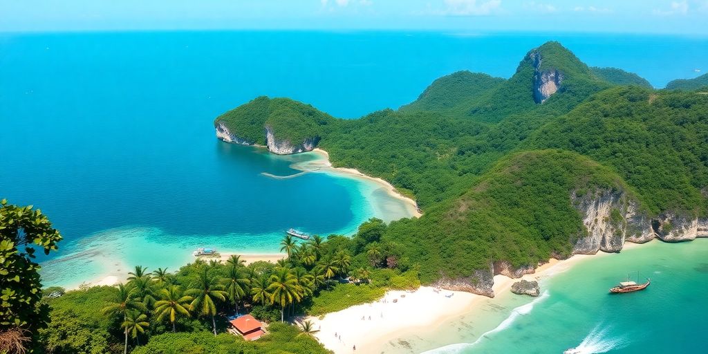 Beautiful Krabi coastline with beaches and clear waters.