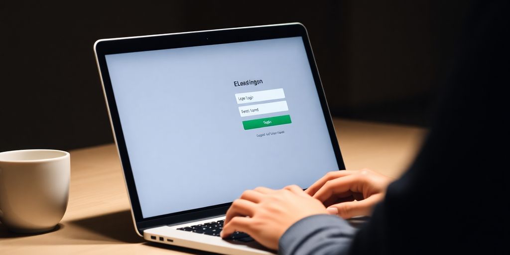 Person using a laptop for online login process.