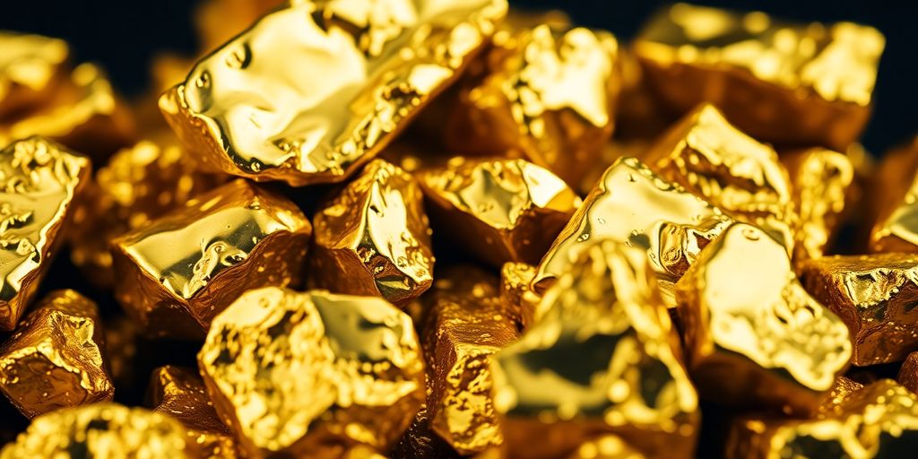 Gros plan sur des pépites et barres d'or.