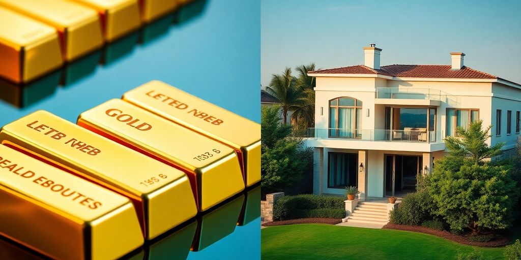 Or et immobilier en comparaison visuelle.