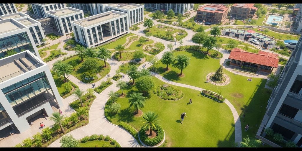 Vinhomes Smart City aerial view with green spaces and community.