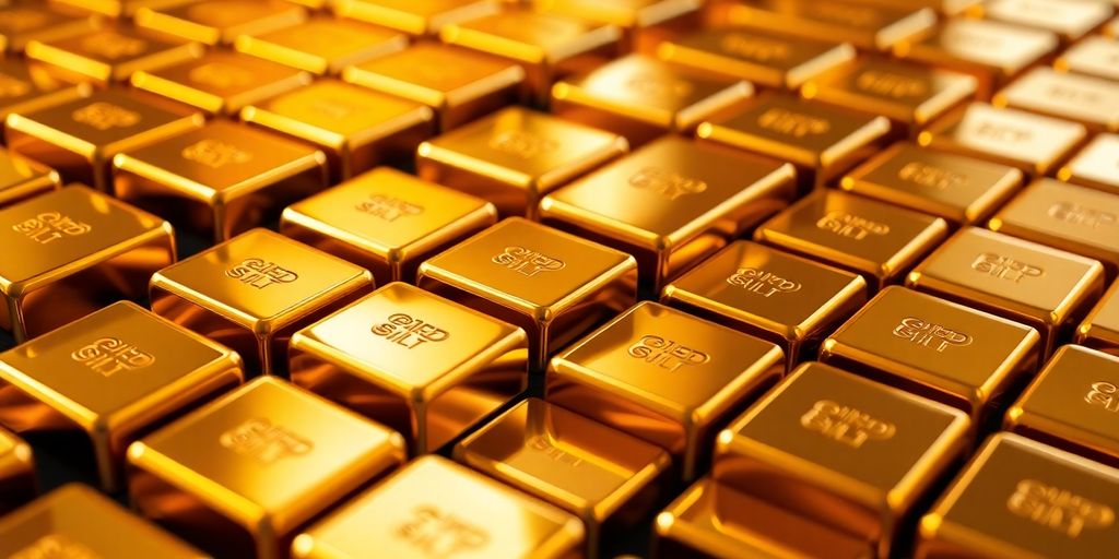 Des barres d'or brillantes et dorées empilées.