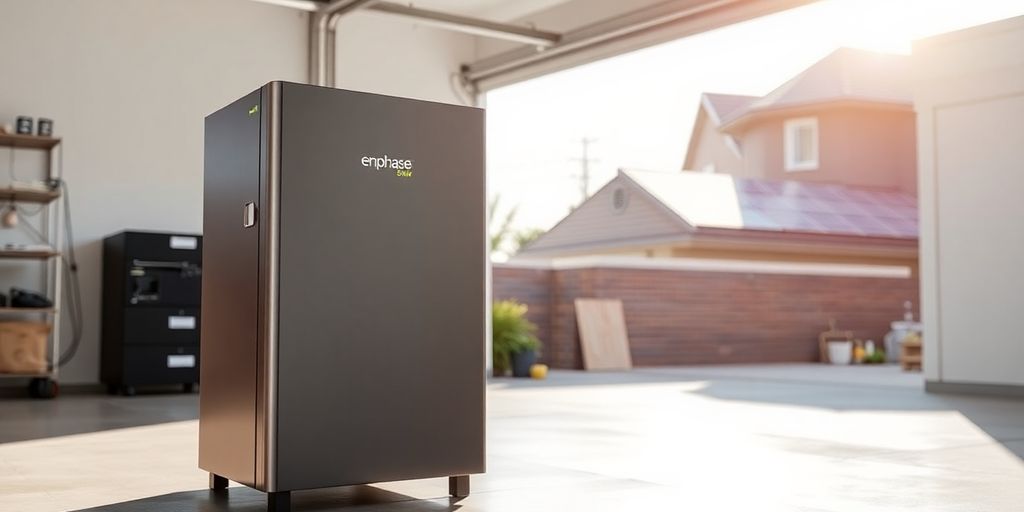 Batterie Enphase und Haus mit Solarmodulen