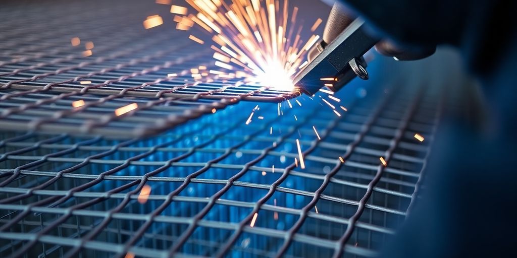 Welder working on multi-layer mesh welding.
