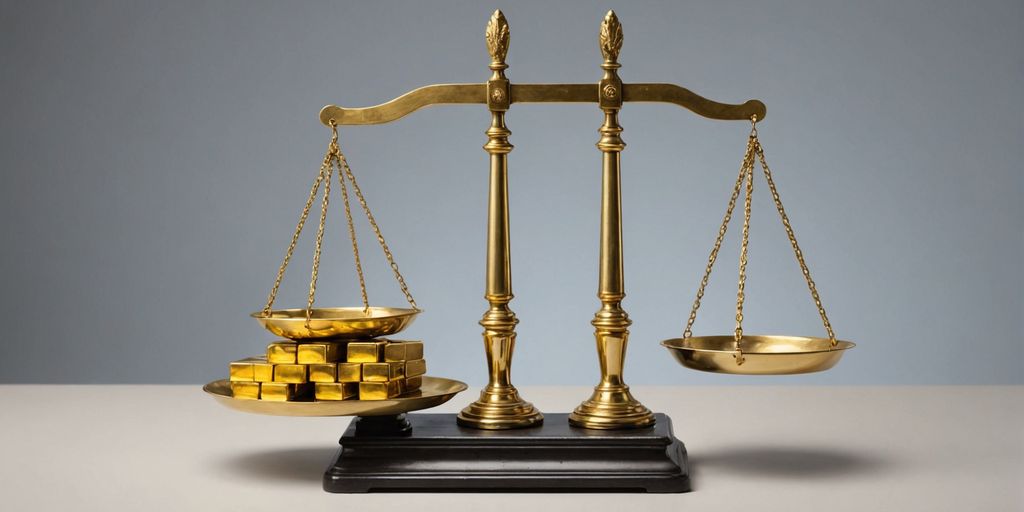 Scale balancing gold bars and a painting