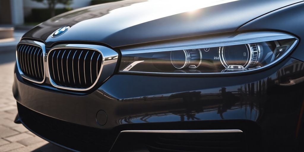 BMW 5 Series car grill and headlights.