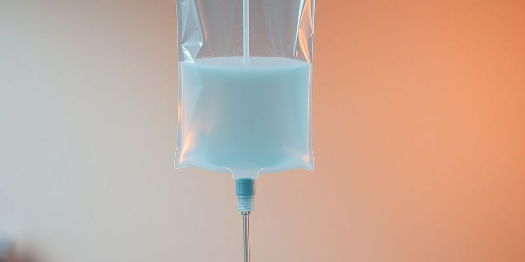 What Is a Myers Cocktail IV Drip? 4 IV drip bag infusing into arm.