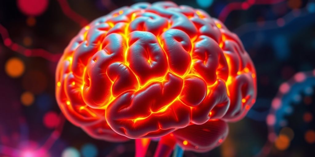 Close-up of a brain with glowing dopamine pathways.
