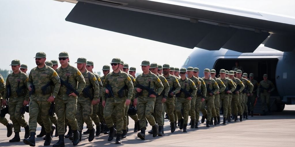 Gardes nationaux américains arrivant dans un aéroport.