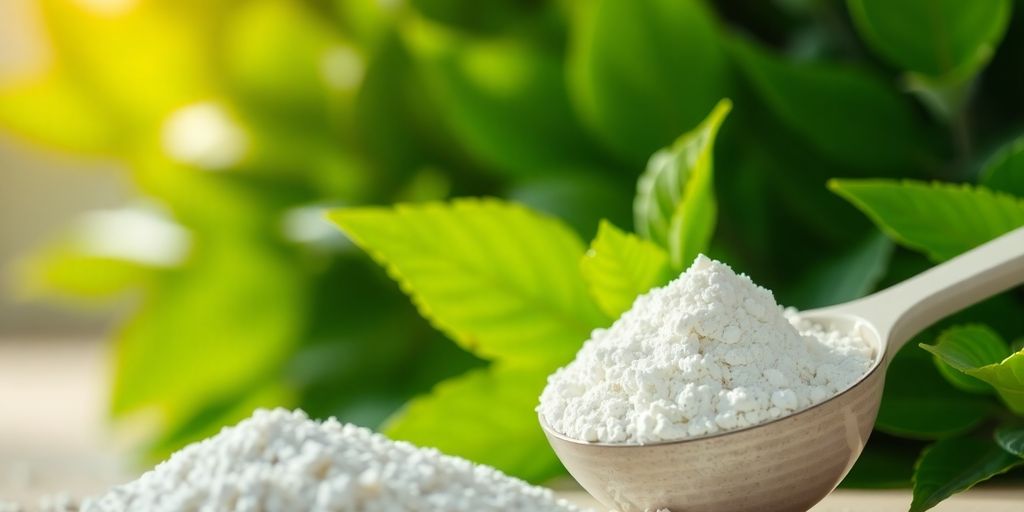 Fiber powder, green plants, healthy gut.