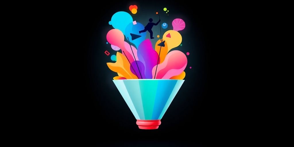 Image of a business growth funnel with upward trending arrows.