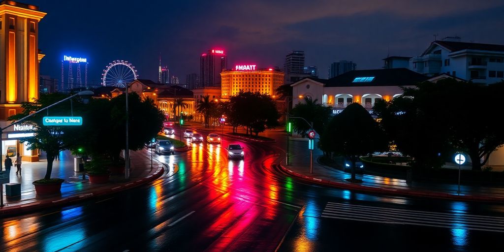 Kota Malang malam hari dengan lampu kota yang indah.