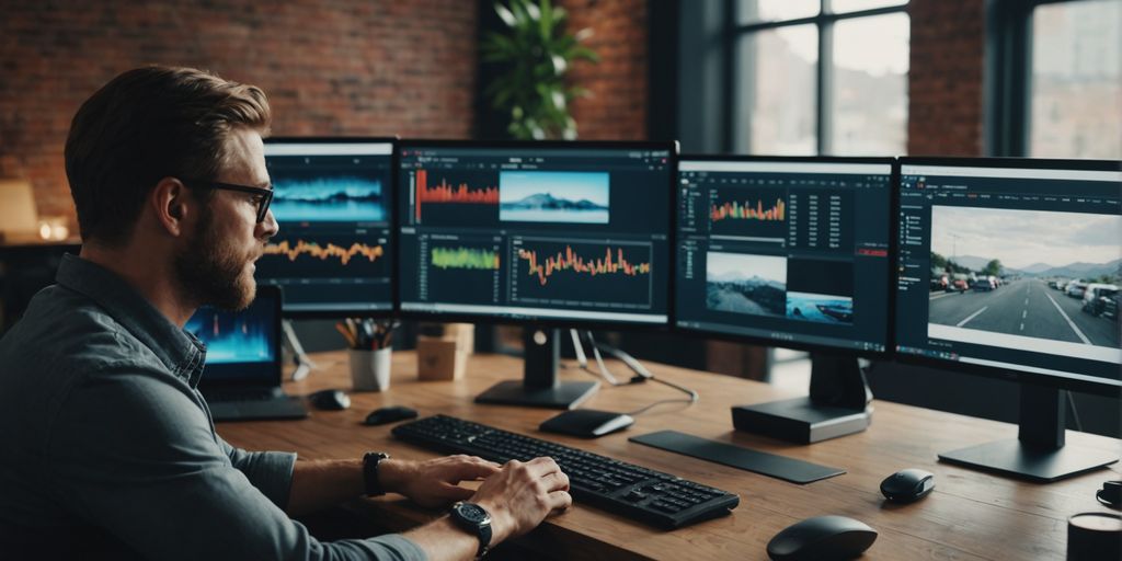 Happy customer using various digital devices seamlessly.