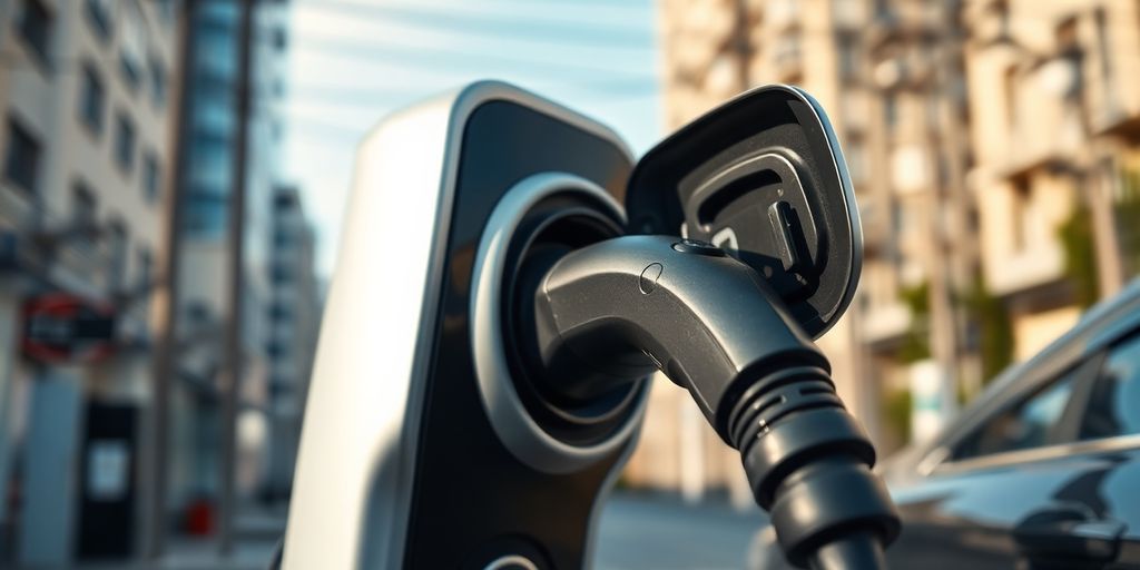 Electric vehicle charger in an urban setting.