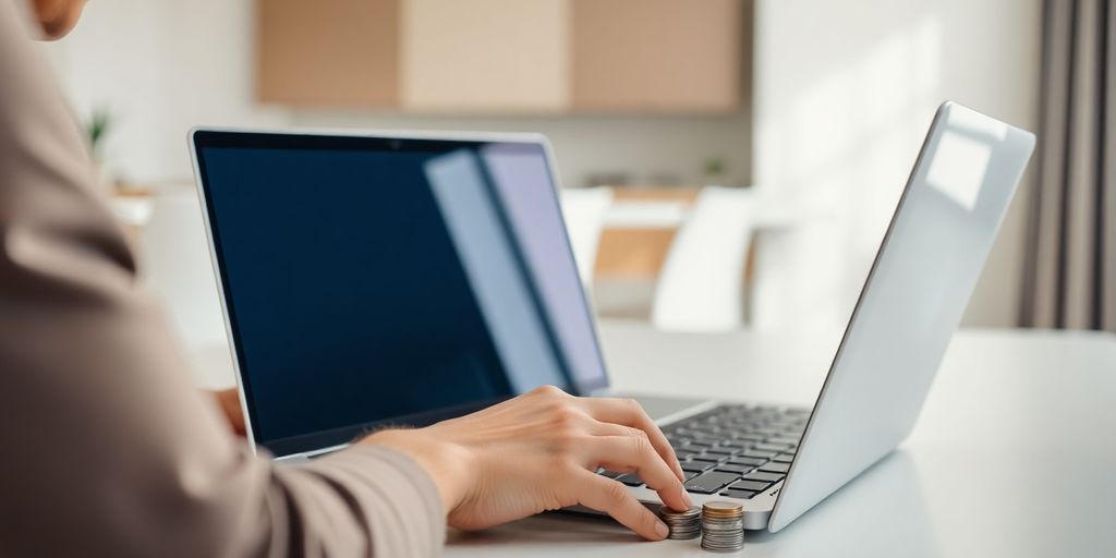 Person building website on laptop, earning money.