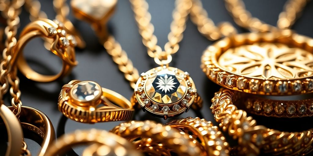 Bijoux en or avec différents carats et designs.