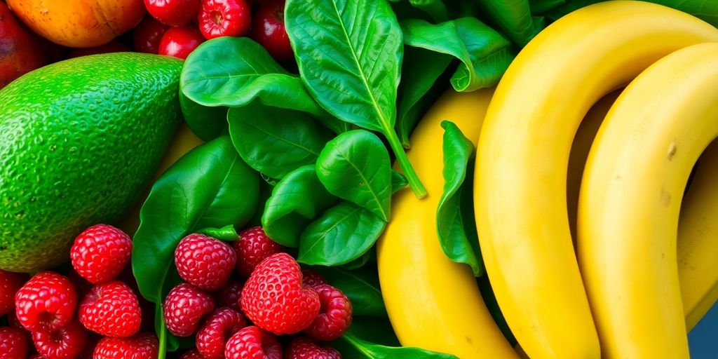 Colorful, fresh, healthy fruits and vegetables.